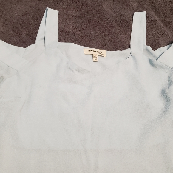 Monteau Baby Blue Flutter Sleeve Cold Shoulder Blouse - Picture 11 of 12